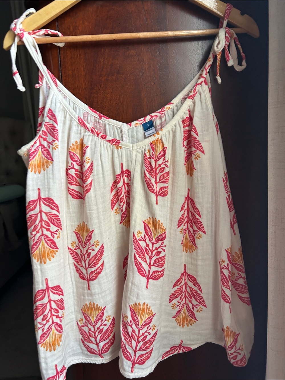 Old Navy Cream Tank Top with Pink and Yellow Floral Print